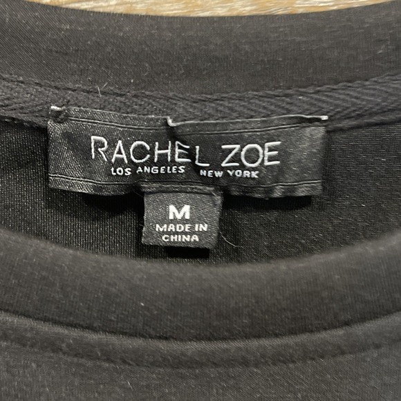 NWT Rachel Zoe Sleeveless Padded Shoulder Crew Neck Black Knit‎ Mini Dress Sz M - Picture 3 of 6